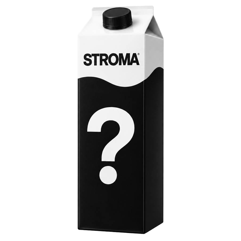 STROMA Packung in Schwarz-Weiß mit Fragezeichen – welche Variante kommt als Nächstes?